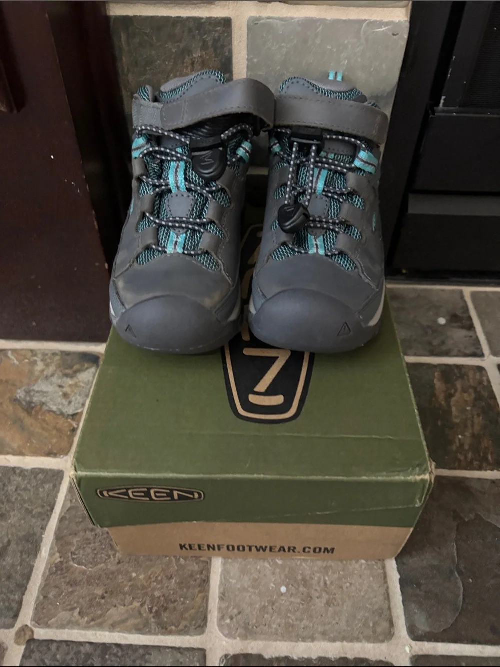 Keen Kids Gray and Teal Hiking Boots